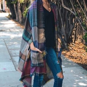 Leto Collection Plaid Blanket Sweater NWT